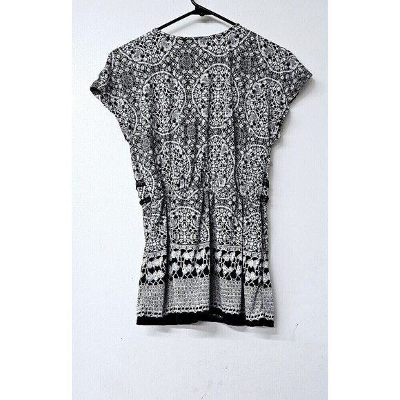 SOMA Intimates Black White Soft Flowwy Short Sleeve  Blouse / Night Shirt (M) - Picture 3 of 3